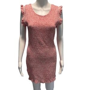 Japna Red‎ Floral Smocked Mini Dress Ruffle Sleeve Size L